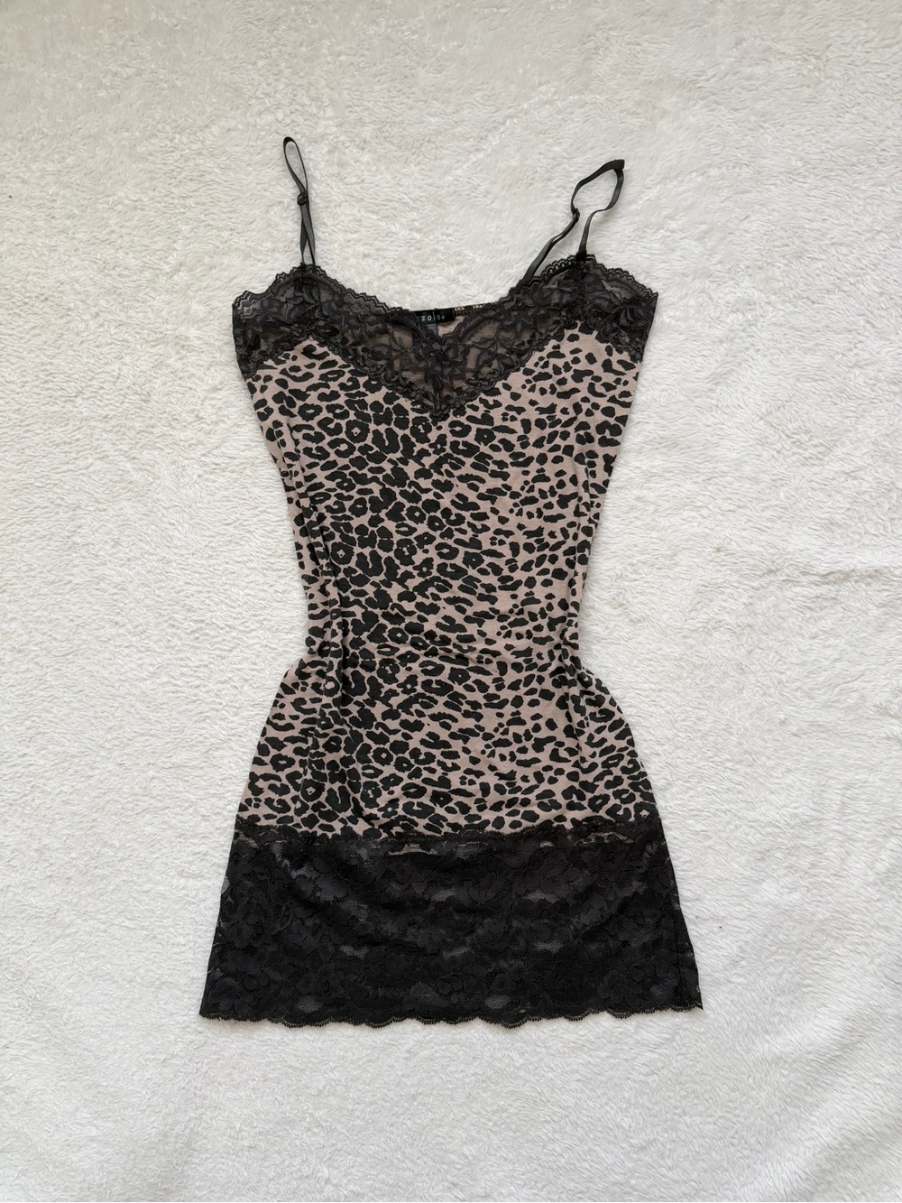 Bozzolo Leopard Print Lace Trim Tank - Black & Taupe